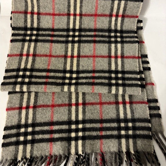 Authentic Burberry Cashmere Scarf in Red Black and Cream